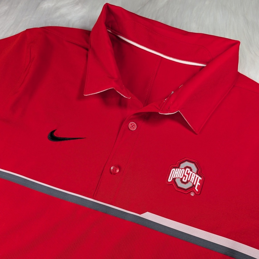 Nike Polo Shirt Mens Small Red Ohio State Buckeyes Dri-FIT Short Sleeve Stripe